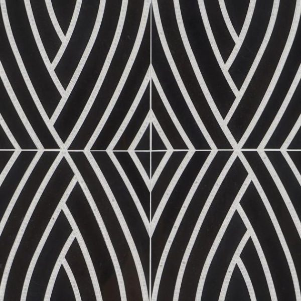 Calacatta | 1 sq. ft. New Palm Beach by Krista Watterworth Leaf Black Polished Marble Mosaic Black Calacatta Black