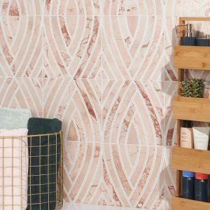 Calacatta | 1 sq. ft. New Palm Beach by Krista Watterworth Leaf Pink Polished Marble Mosaic Pink Calacatta Calacatta