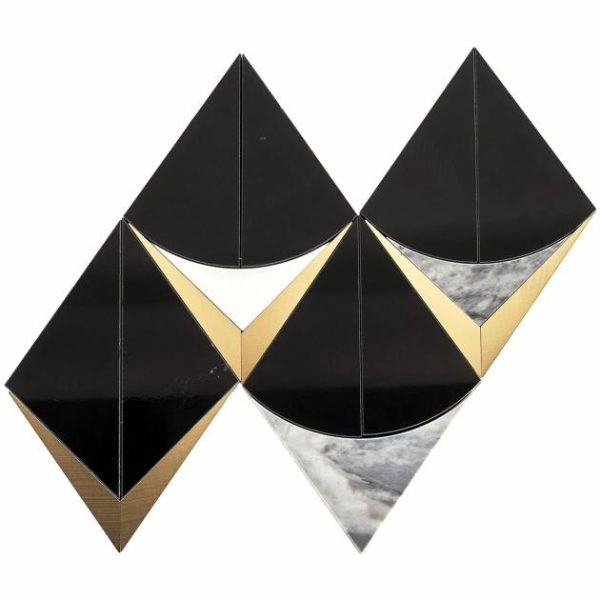 Calacatta | 1 sq. ft. Regis Nero Waterjet Polished Marble Mosaic Tile- Black and Brass Nero Natural Calacatta Calacatta