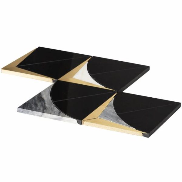 Calacatta | 1 sq. ft. Regis Nero Waterjet Polished Marble Mosaic Tile- Black and Brass Nero Natural Calacatta Calacatta