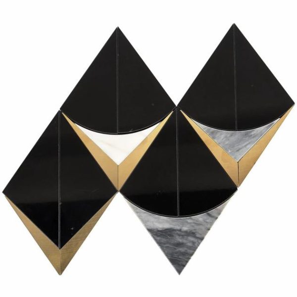 Calacatta | 1 sq. ft. Regis Nero Waterjet Polished Marble Mosaic Tile- Black and Brass Nero Natural Calacatta Calacatta