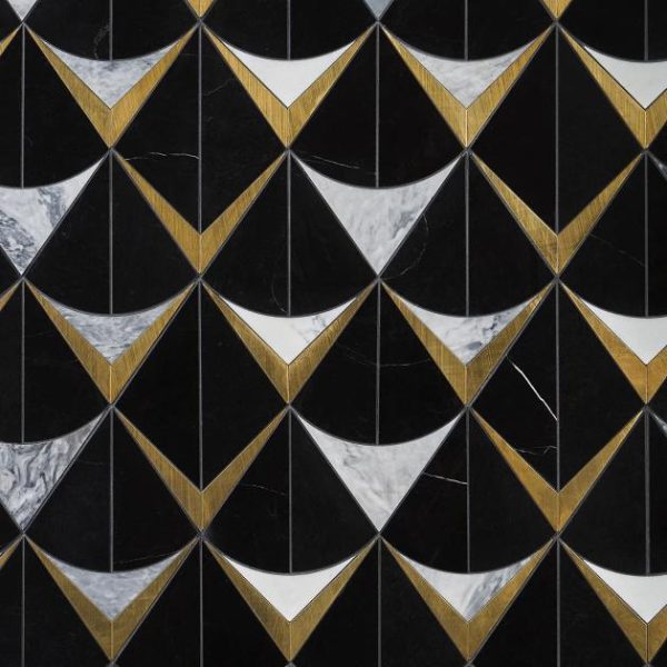 Calacatta | 1 sq. ft. Regis Nero Waterjet Polished Marble Mosaic Tile- Black and Brass Nero Natural Calacatta Calacatta