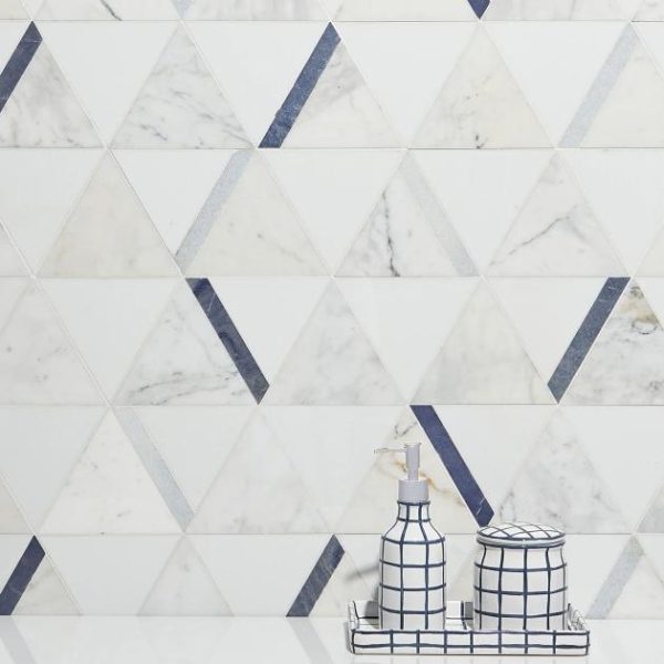 Calacatta | 1 sq. ft. Tres Calacatta Azul 6×7 Polished Marble Mosaic Tile Calacatta Azul Calacatta Calacatta