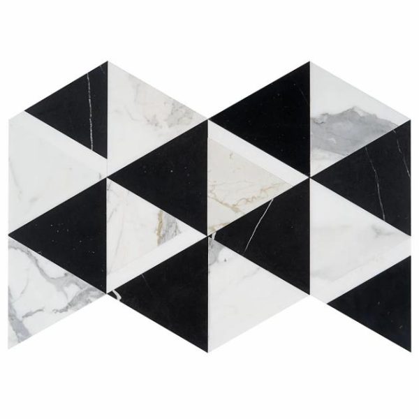 Calacatta | 1 sq. ft. Tres Gris Nero 6×7 Polished Marble Mosaic Tile Gris Nero Calacatta Calacatta