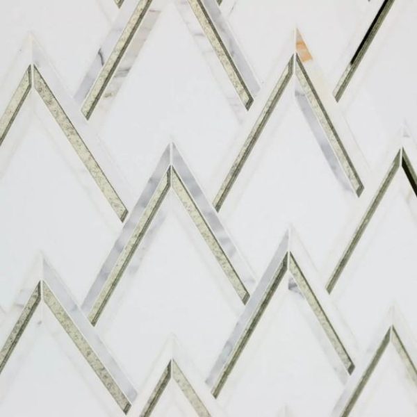 Calacatta | 1 sq. ft. VZAG Calacatta White Marble & Antique Mirror Polished Mosaic Tile Calacatta Calacatta Calacatta