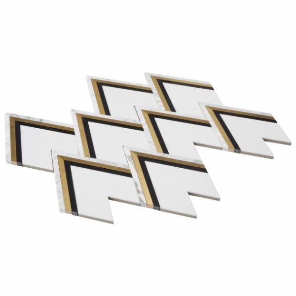 Calacatta | 1 sq. ft. VZAG Nero White Black and Gold 6″ Polished Marble & Brass Mosaic Tile Nero Black- Gold And White Calacatta Calacatta