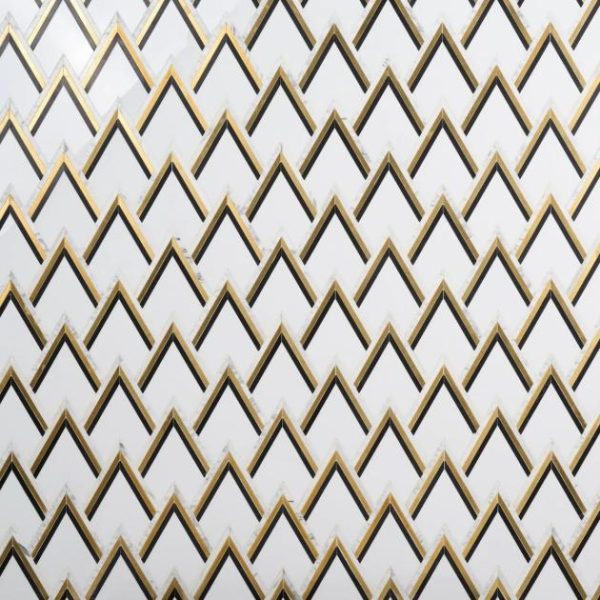 Calacatta | 1 sq. ft. VZAG Nero White Black and Gold 6″ Polished Marble & Brass Mosaic Tile Nero Black- Gold And White Calacatta Calacatta