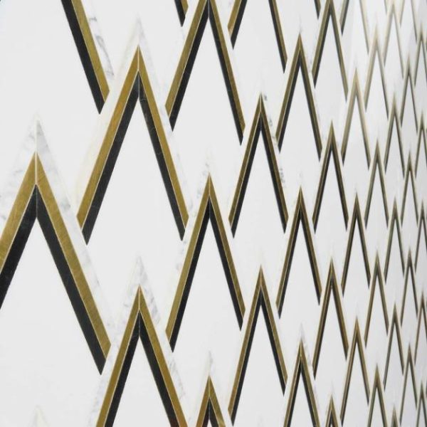 Calacatta | 1 sq. ft. VZAG Nero White Black and Gold 6″ Polished Marble & Brass Mosaic Tile Nero Black- Gold And White Calacatta Calacatta