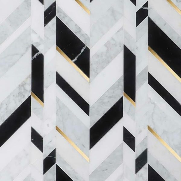 Carrara | 1 sq. ft. Amari Nero Blanco Polished Marble and Brass Mosaic Tile Nero Blanco Carrara Carrara