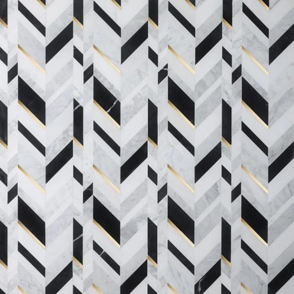 Carrara | 1 sq. ft. Amari Nero Blanco Polished Marble and Brass Mosaic Tile Nero Blanco Carrara Carrara