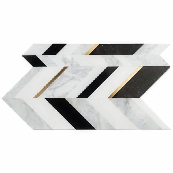 Carrara | 1 sq. ft. Amari Nero Blanco Polished Marble and Brass Mosaic Tile Nero Blanco Carrara Carrara