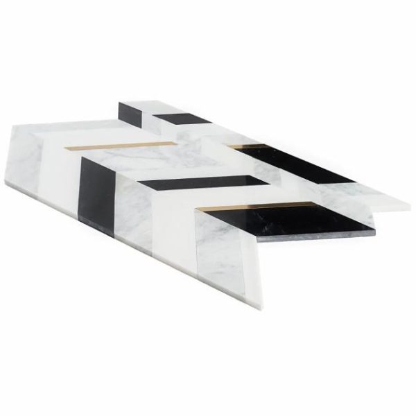 Carrara | 1 sq. ft. Amari Nero Blanco Polished Marble and Brass Mosaic Tile Nero Blanco Carrara Carrara