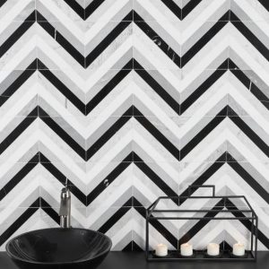 Carrara | 1 sq. ft. Bowery Allascala 8×8 Polished Marble Mosaic Tile Black & White Carrara Black & White