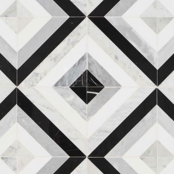 Carrara | 1 sq. ft. Bowery Allascala 8×8 Polished Marble Mosaic Tile Black & White Carrara Black & White