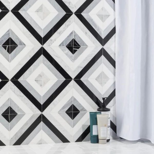 Carrara | 1 sq. ft. Bowery Allascala 8×8 Polished Marble Mosaic Tile Black & White Carrara Black & White