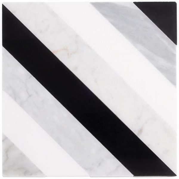 Carrara | 1 sq. ft. Bowery Allascala 8×8 Polished Marble Mosaic Tile Black & White Carrara Black & White