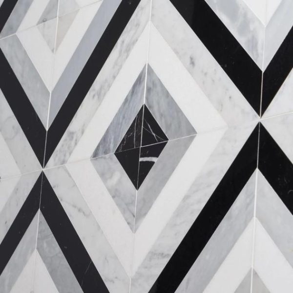 Carrara | 1 sq. ft. Bowery Allascala 8×8 Polished Marble Mosaic Tile Black & White Carrara Black & White