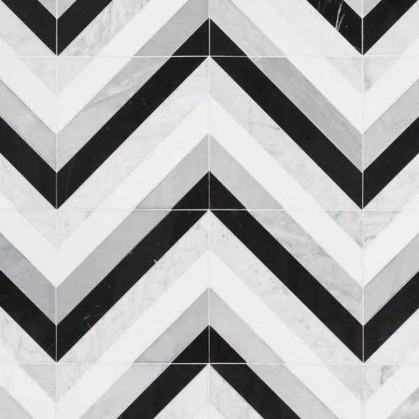 Carrara | 1 sq. ft. Bowery Allascala 8×8 Polished Marble Mosaic Tile Black & White Carrara Black & White