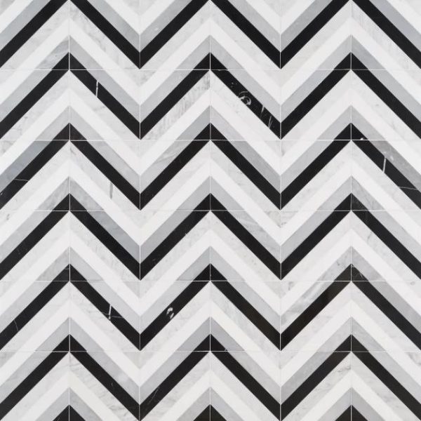 Carrara | 1 sq. ft. Bowery Allascala 8×8 Polished Marble Mosaic Tile Black & White Carrara Black & White