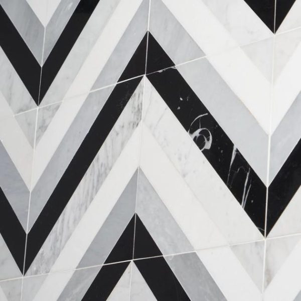 Carrara | 1 sq. ft. Bowery Allascala 8×8 Polished Marble Mosaic Tile Black & White Carrara Black & White