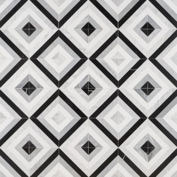 Carrara | 1 sq. ft. Bowery Allascala 8×8 Polished Marble Mosaic Tile Black & White Carrara Black & White