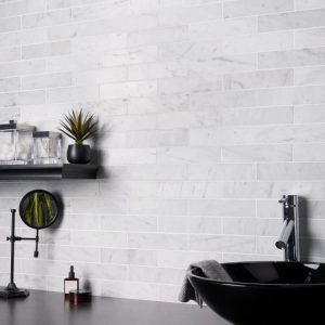 Carrara | 1 sq. ft. Brushed Stone Carrara White 2×8 Brushed Marble Subway Tile Carrara White Carrara Carrara