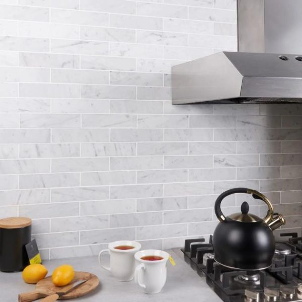 Carrara | 1 sq. ft. Brushed Stone Carrara White 2×8 Brushed Marble Subway Tile Carrara White Carrara Carrara