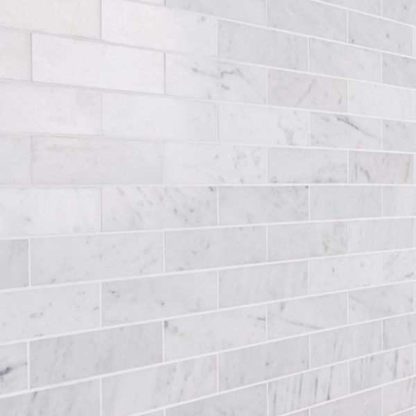 Carrara | 1 sq. ft. Brushed Stone Carrara White 2×8 Brushed Marble Subway Tile Carrara White Carrara Carrara