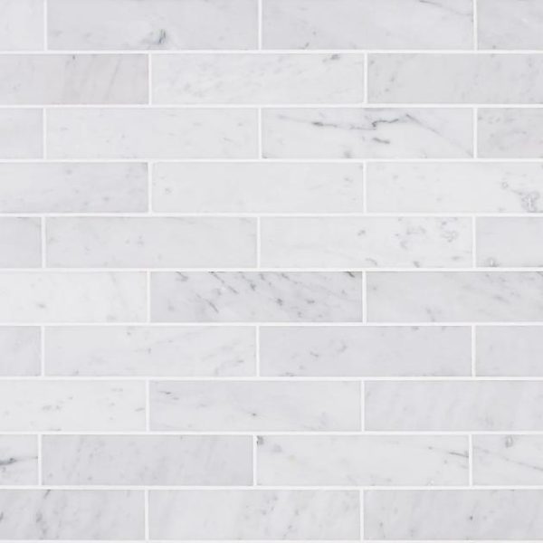 Carrara | 1 sq. ft. Brushed Stone Carrara White 2×8 Brushed Marble Subway Tile Carrara White Carrara Carrara