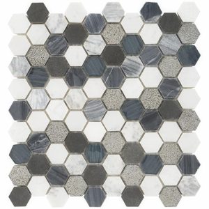 Carrara | 1 sq. ft. Esker Oxford 1″ Gray Hexagon Marble & Glass Tile Oxford Gray Hexagon Carrara Carrara