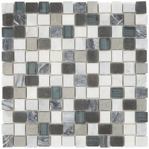 Carrara | 1 sq. ft. Esker Oxford Gray 1″ Squares Marble & Glass Tile Oxford Gray Squares Carrara Carrara