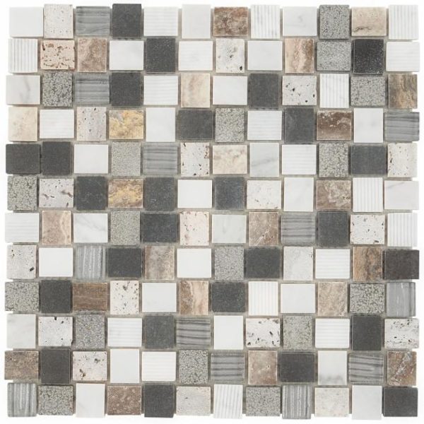 Carrara | 1 sq. ft. Esker Stratus 1″ Squares Marble & Glass Tile Stratus Square Carrara Carrara