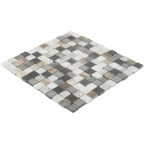 Carrara | 1 sq. ft. Esker Stratus 1″ Squares Marble & Glass Tile Stratus Square Carrara Carrara