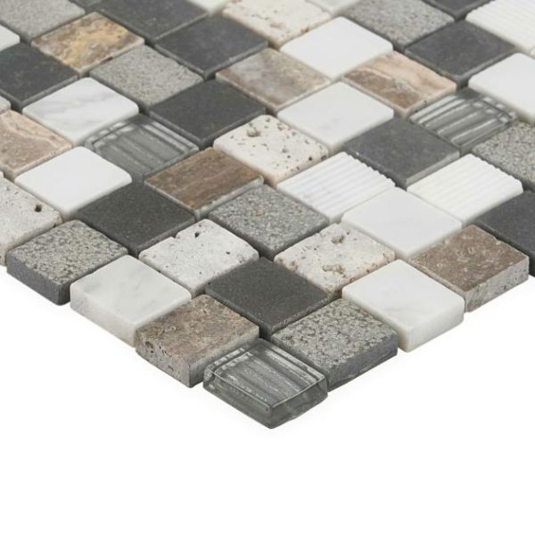 Carrara | 1 sq. ft. Esker Stratus 1″ Squares Marble & Glass Tile Stratus Square Carrara Carrara