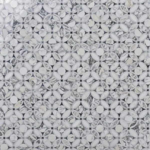 Carrara | 1 sq. ft. Highland Blossom Marble Polished Mosaic Tile Blossom Stone Blossom