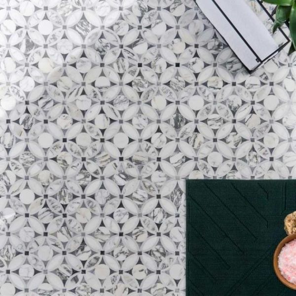 Carrara | 1 sq. ft. Highland Blossom Marble Polished Mosaic Tile Blossom Stone Blossom