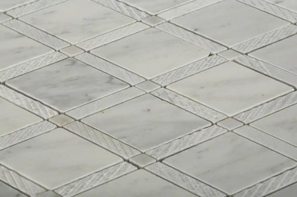 Carrara | 1 sq. ft. Imperial Carrara White Polished Textured Marble Mosaic Tile Carrara Carrara Carrara