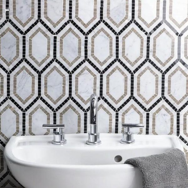 Carrara | 1 sq. ft. Infinity Carrara & Lagos Hexagon Marble Polished Mosaic Tile Carrara Carrara Carrara