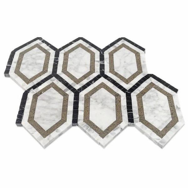 Carrara | 1 sq. ft. Infinity Carrara & Lagos Hexagon Marble Polished Mosaic Tile Carrara Carrara Carrara