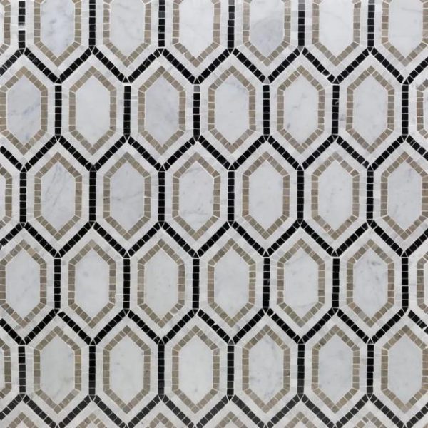 Carrara | 1 sq. ft. Infinity Carrara & Lagos Hexagon Marble Polished Mosaic Tile Carrara Carrara Carrara