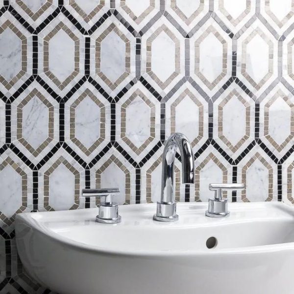 Carrara | 1 sq. ft. Infinity Carrara & Lagos Hexagon Marble Polished Mosaic Tile Carrara Carrara Carrara