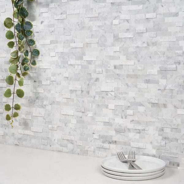 Carrara | 1 sq. ft. Mini Brick LPS White Peel & Stick Self Adhesive Polished Stone Mosaic Tile White Carrara Carrara