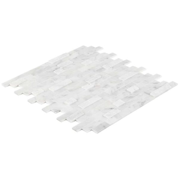 Carrara | 1 sq. ft. Mini Brick LPS White Peel & Stick Self Adhesive Polished Stone Mosaic Tile White Carrara Carrara