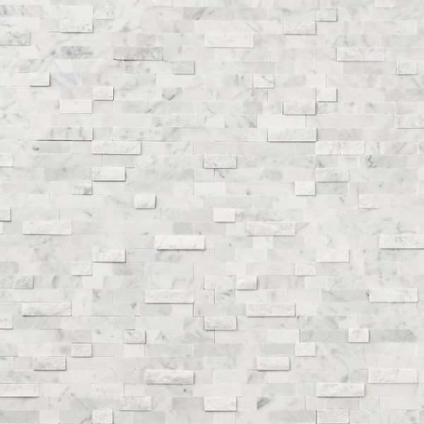 Carrara | 1 sq. ft. Mini Brick LPS White Peel & Stick Self Adhesive Polished Stone Mosaic Tile White Carrara Carrara