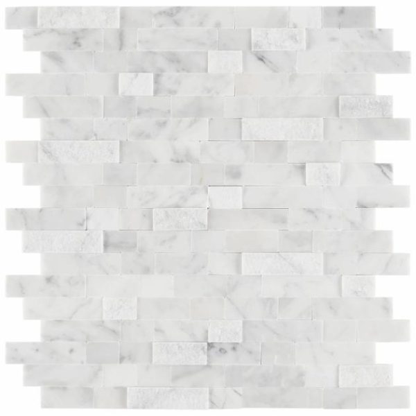 Carrara | 1 sq. ft. Mini Brick LPS White Peel & Stick Self Adhesive Polished Stone Mosaic Tile White Carrara Carrara