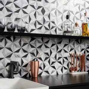 Carrara | 1 sq. ft. Phantasm Tuxedo Black and White Polished Marble Mosaic Tile Black & White Carrara Black & White