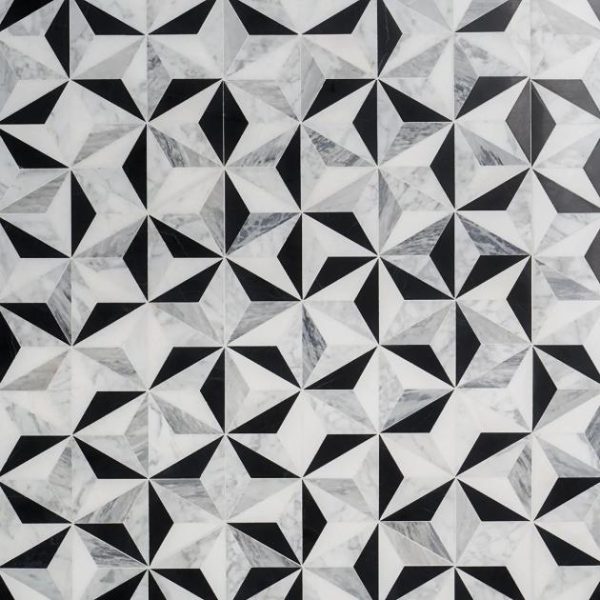 Carrara | 1 sq. ft. Phantasm Tuxedo Black and White Polished Marble Mosaic Tile Black & White Carrara Black & White