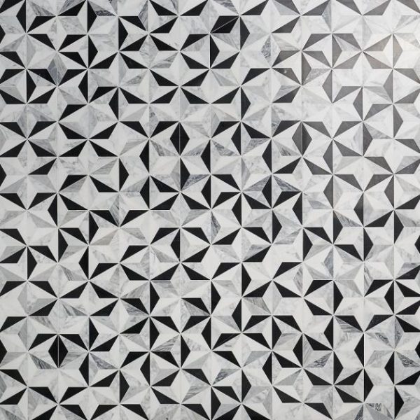 Carrara | 1 sq. ft. Phantasm Tuxedo Black and White Polished Marble Mosaic Tile Black & White Carrara Black & White