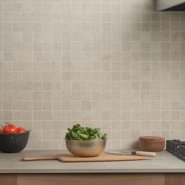 Commercial Floor | 1 sq. ft. Acadia Warm Linen White 2×2 Limestone Look Matte Porcelain Mosaic Tile Linen White Backsplash & Kitchen Backsplash & Kitchen