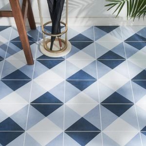 Commercial Floor | 1 sq. ft. Art Geo Cement Deco Blue 8×8 Matte Porcelain Tile: Pattern 2 Deco Navy Bathroom Bathroom